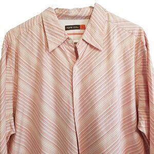 NYNE New You New Energy Mens Xlarge Orange Striped Summer Shirt Long Sleeve